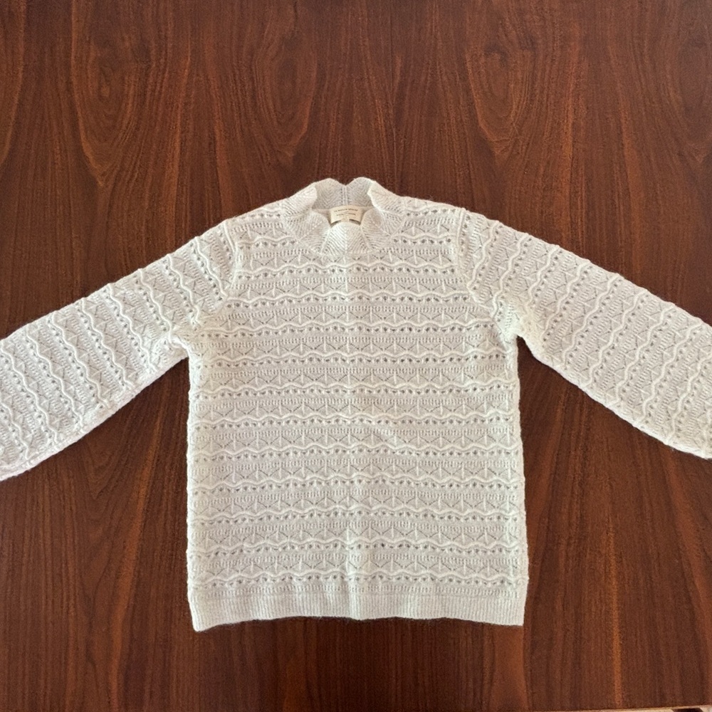Sezane White Scallop Neck Sweater Open-Knit Design